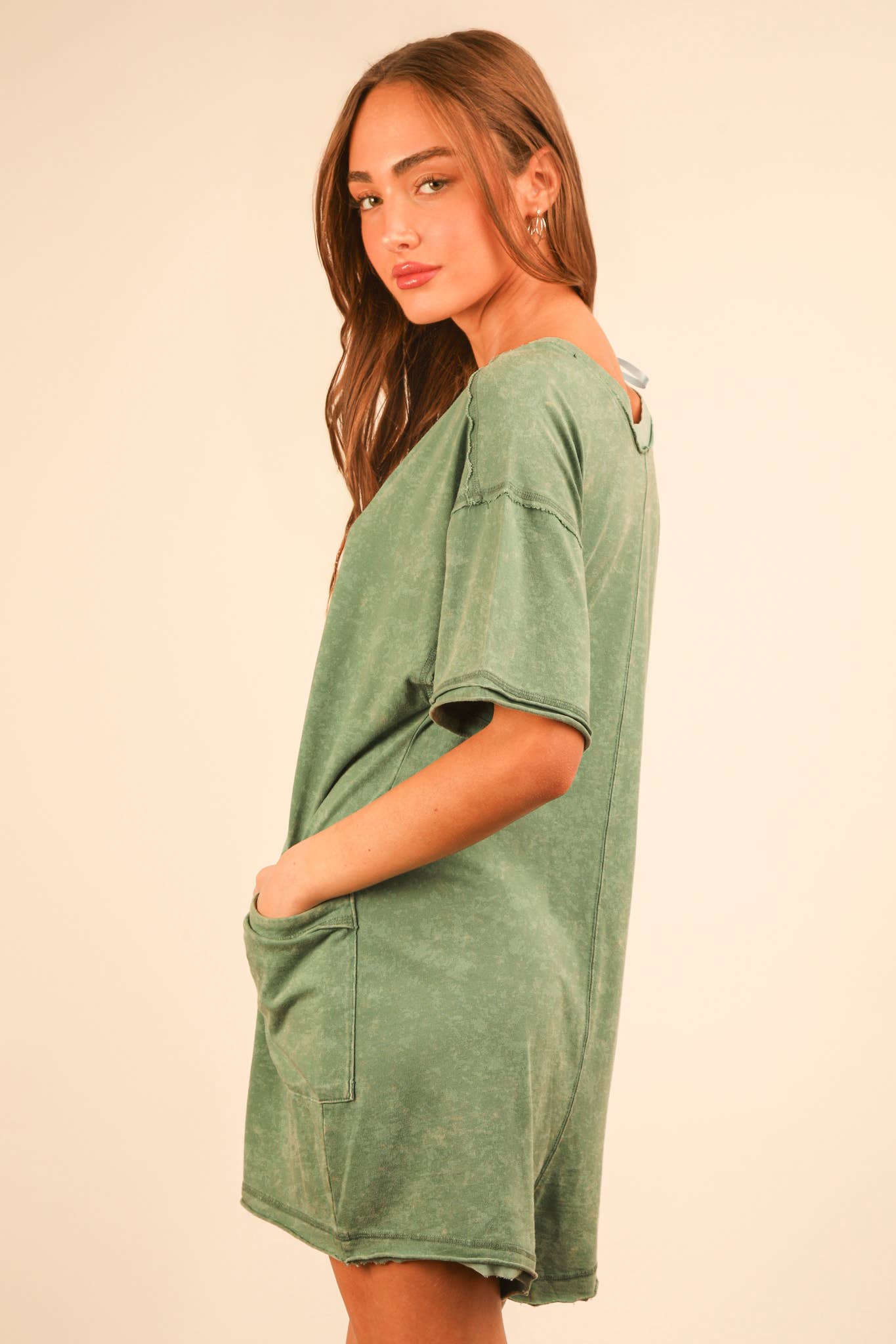 Mineral Washed Oversized Casual Knit Romper