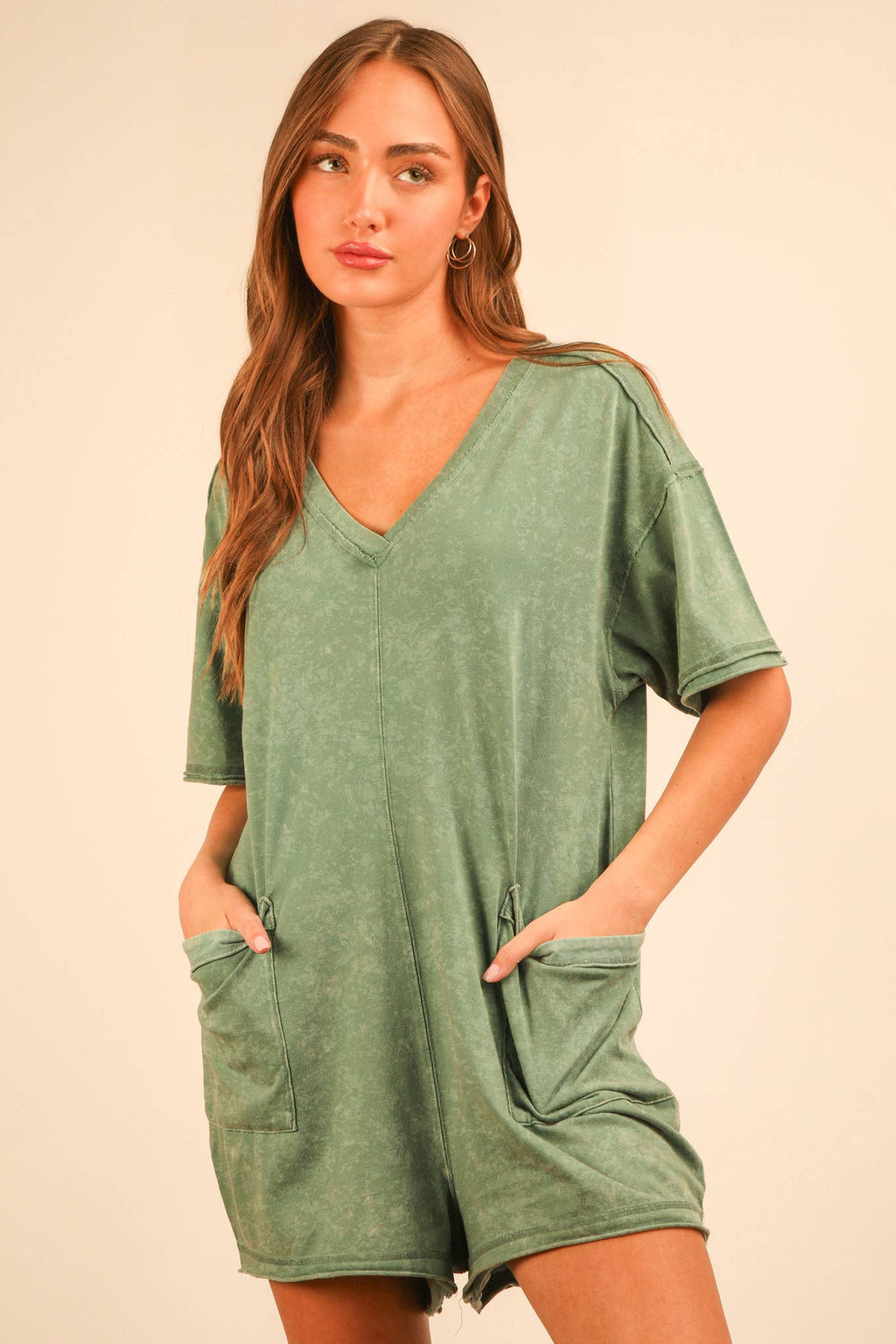 Mineral Washed Oversized Casual Knit Romper
