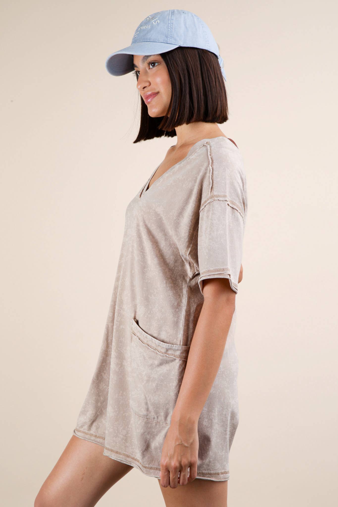 Mineral Washed Oversized Casual Knit Romper