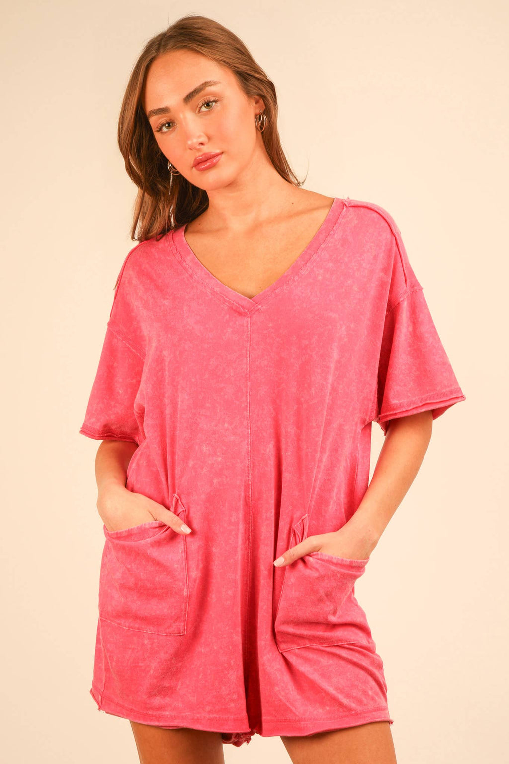 Mineral Washed Oversized Casual Knit Romper