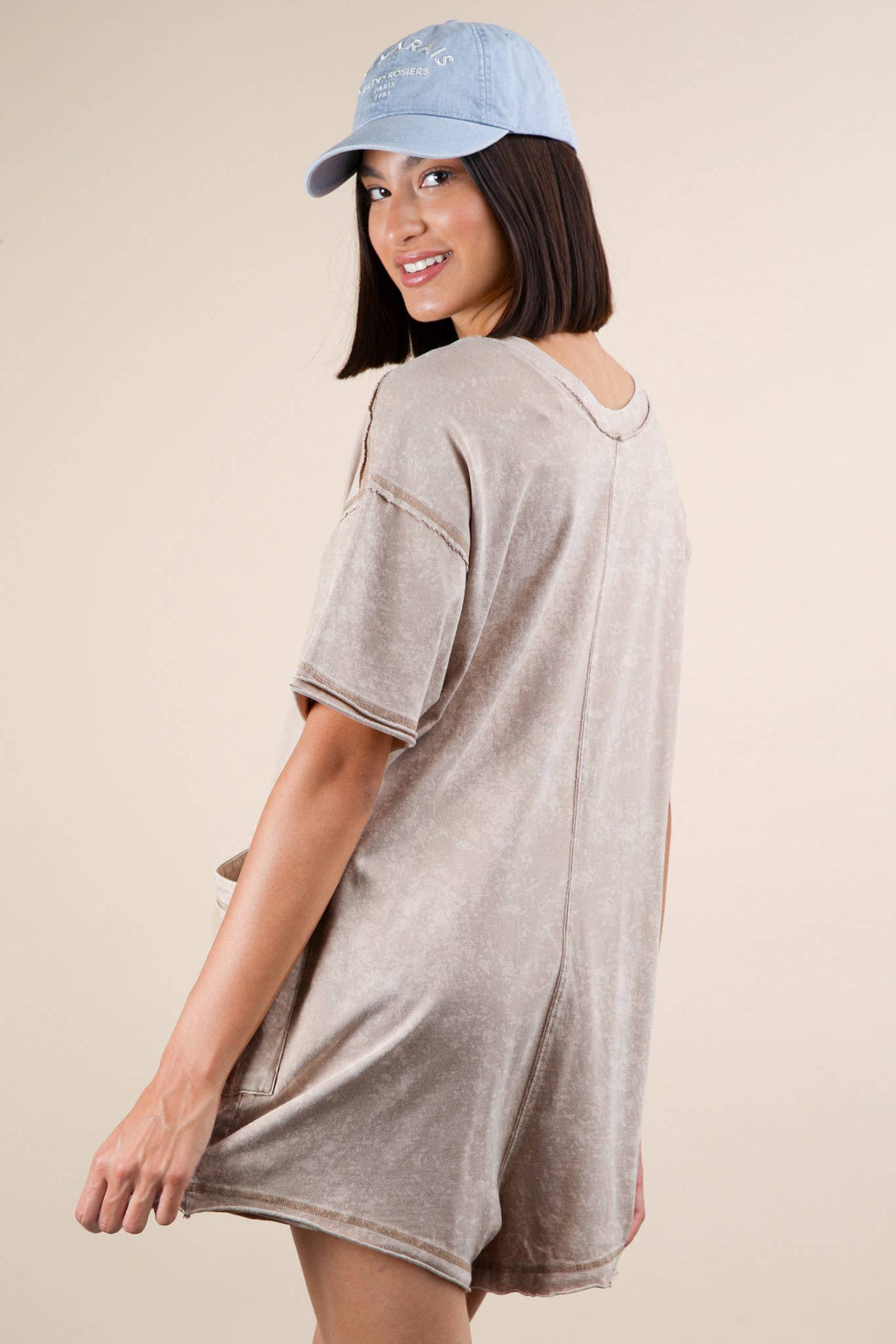 Mineral Washed Oversized Casual Knit Romper