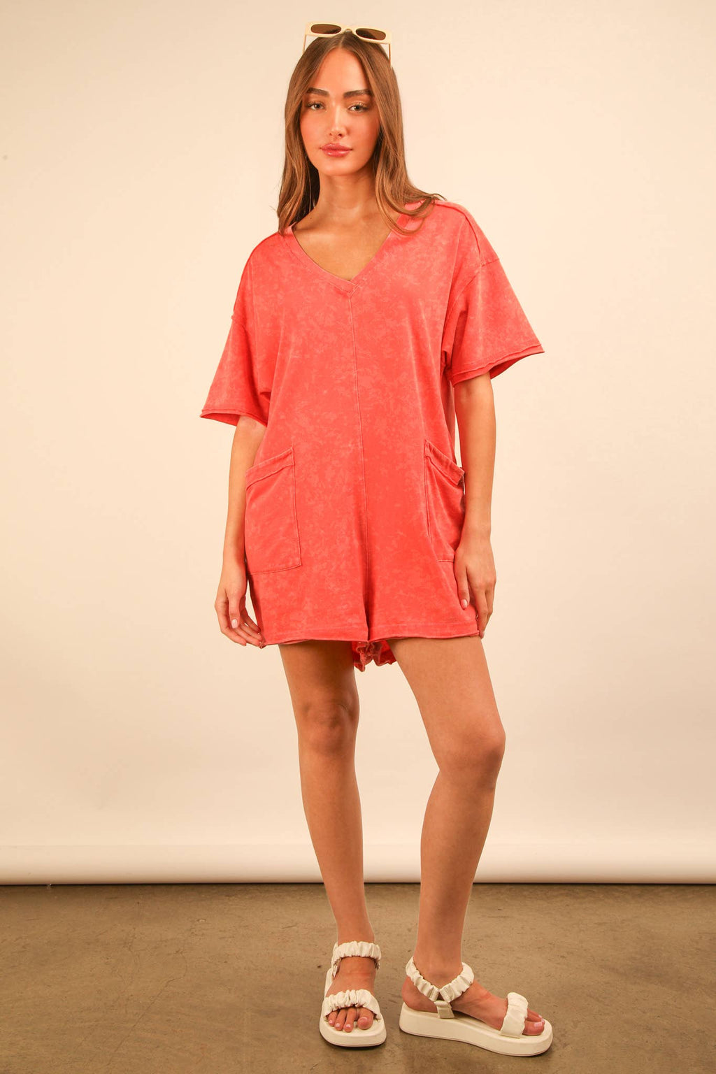 Mineral Washed Oversized Casual Knit Romper