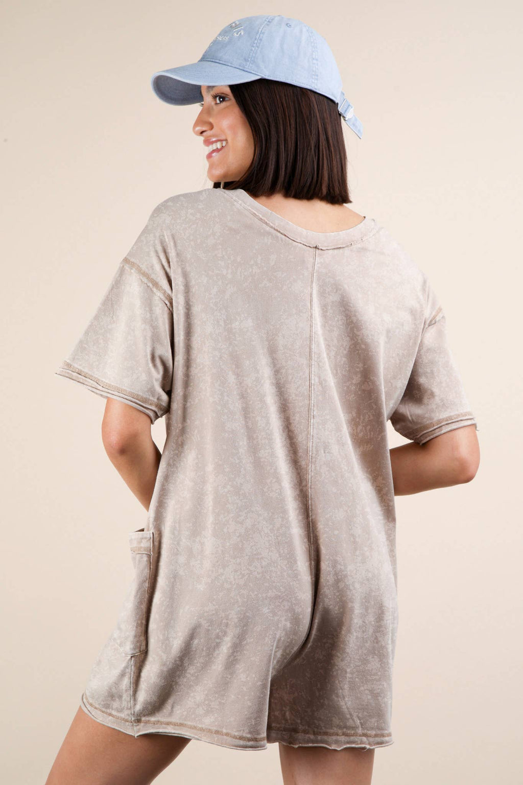 Mineral Washed Oversized Casual Knit Romper